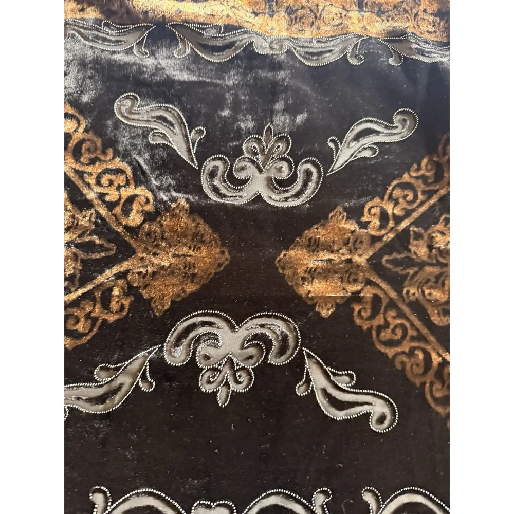 Vintage J & NY Viscose And Silk Black Brown Embroidered Scarf Fringe 64